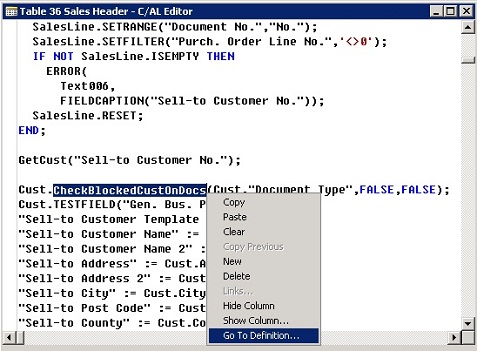 Go To Definition from user function in C/AL Editor